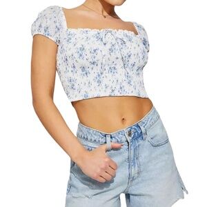 Garage Blue and White Floral Crop Top